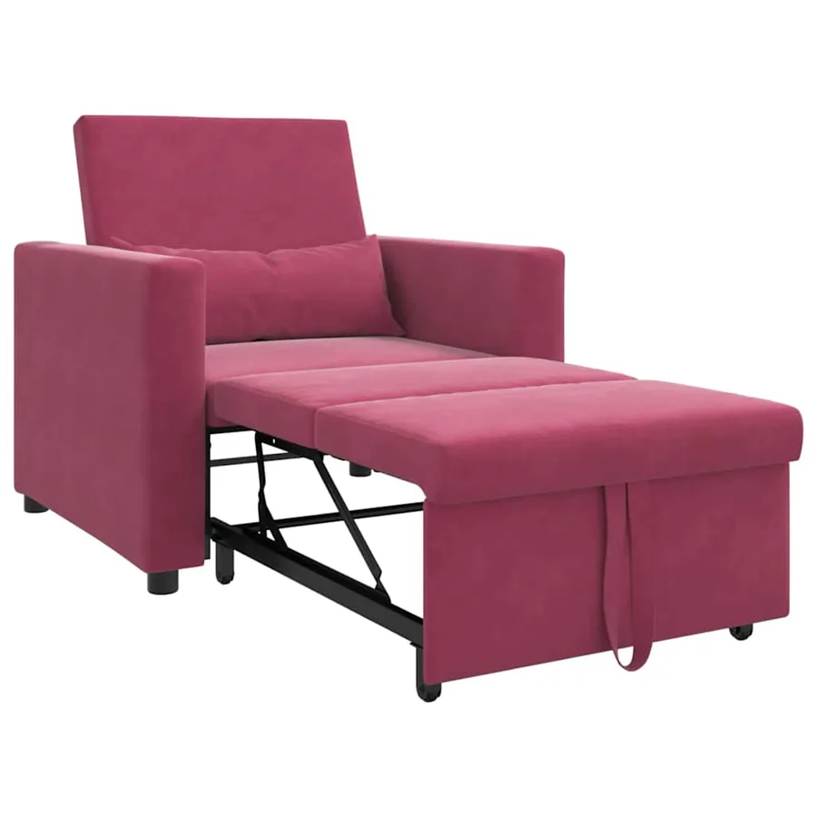 Canapé-lit escamotable simple avec des roues Bordeaux Velours - 4
