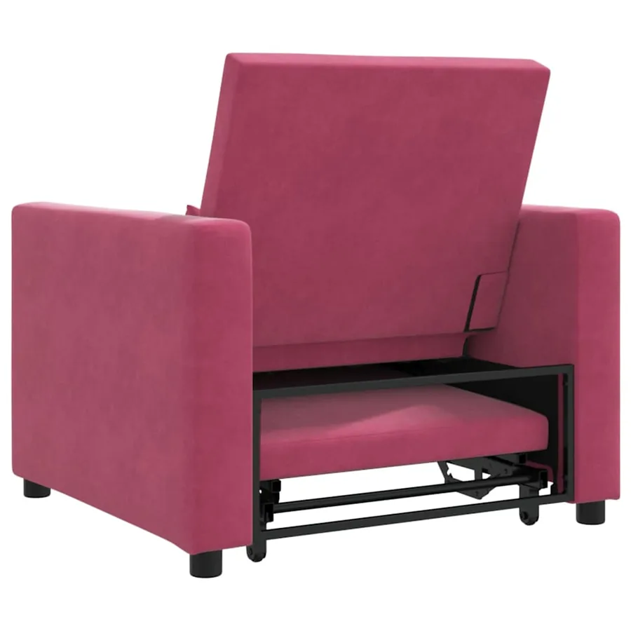Canapé-lit escamotable simple avec des roues Bordeaux Velours - 7