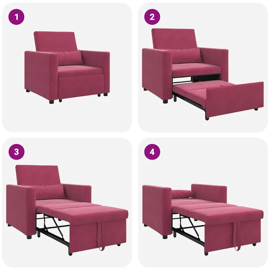 Canapé-lit escamotable simple avec des roues Bordeaux Velours - 9