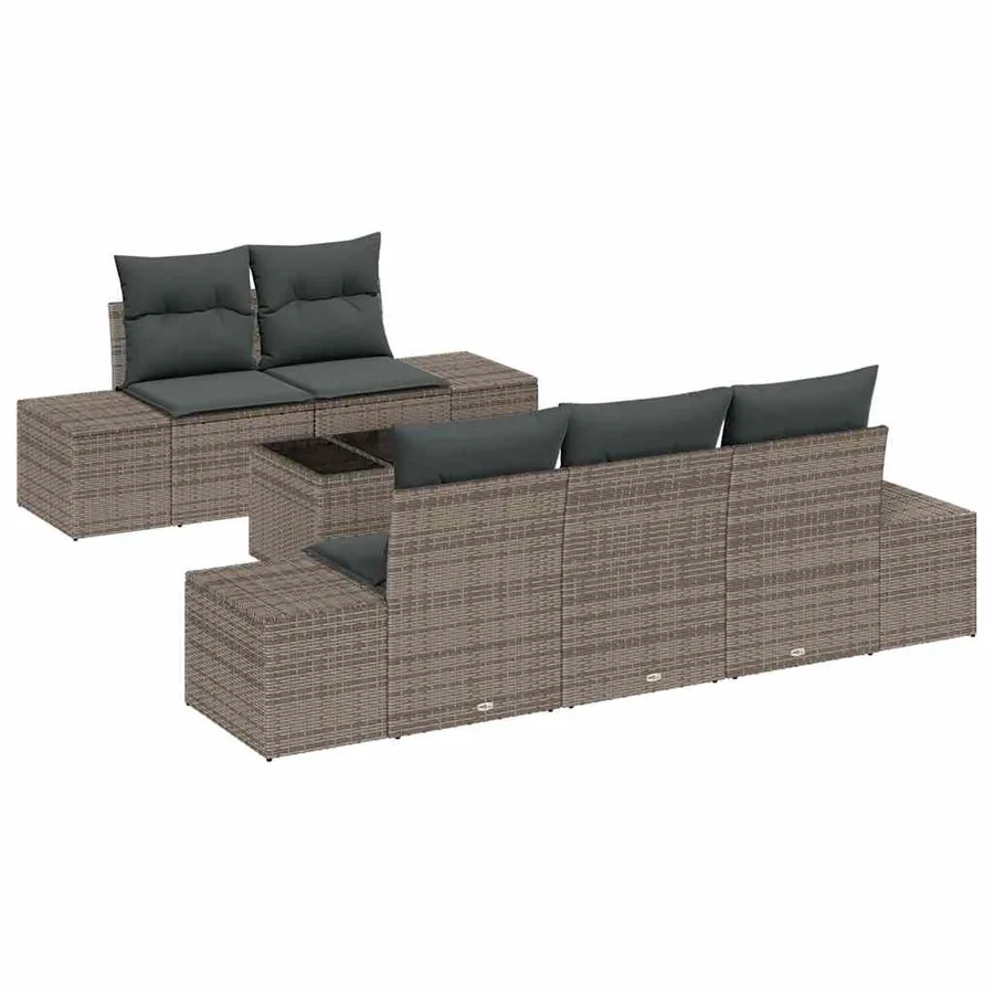 Ensemble de canapé de jardin avec coussin 6 pcs Gris polyrotin - 2