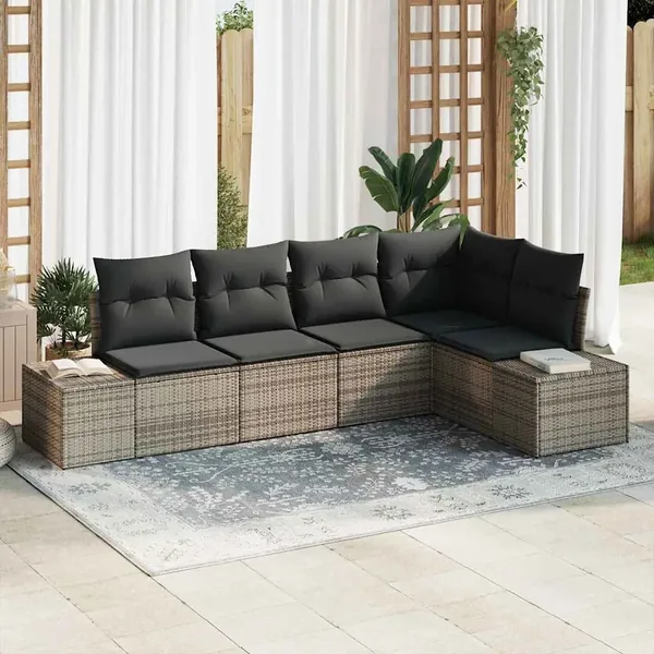 Ensemble de canapé de jardin 5 pcs Gris polyrotin