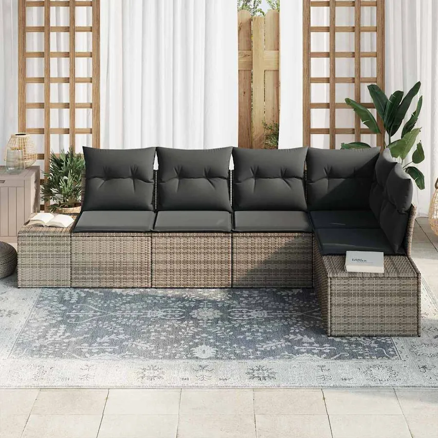 Ensemble de canapé de jardin 5 pcs Gris polyrotin - 3