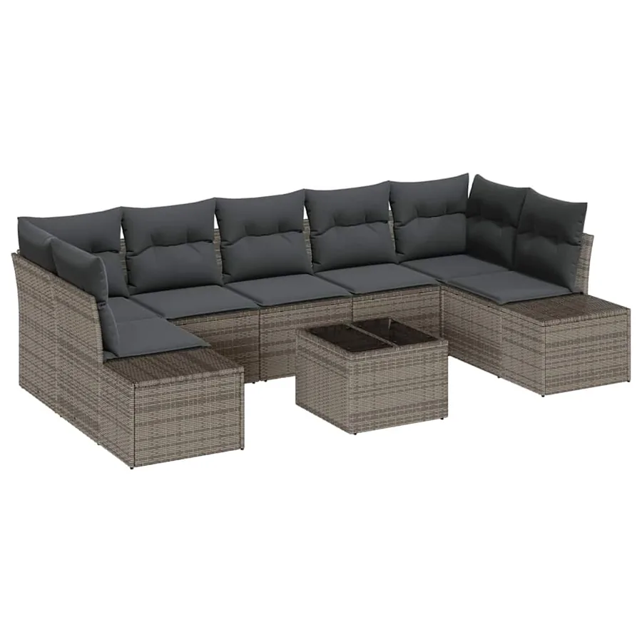 Ensemble de canapé de jardin avec coussin 8 pcs Gris polyrotin - 2