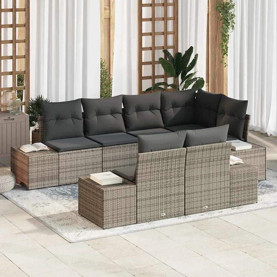 Ensemble de canapé de jardin avec coussin 7 pcs Gris Poly rotin