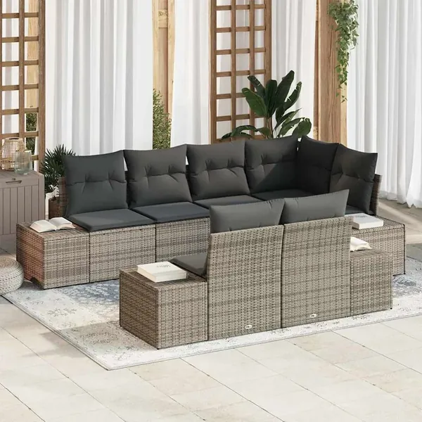 Ensemble de canapé de jardin avec coussin 7 pcs Gris Poly rotin