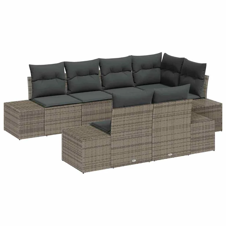 Ensemble de canapé de jardin avec coussin 7 pcs Gris Poly rotin - 2