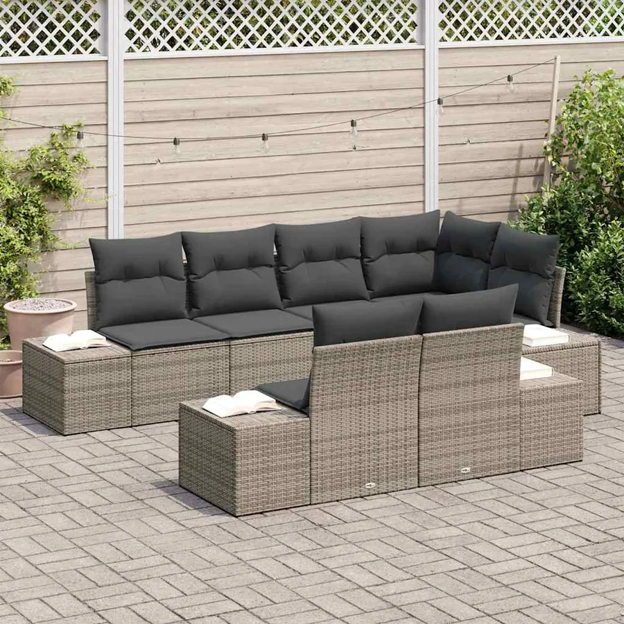 Ensemble de canapé de jardin avec coussin 7 pcs Gris Poly rotin - 3