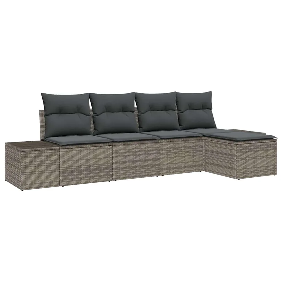Ensemble de canapé de jardin avec coussin 5 pcs Gris polyrotin - 2