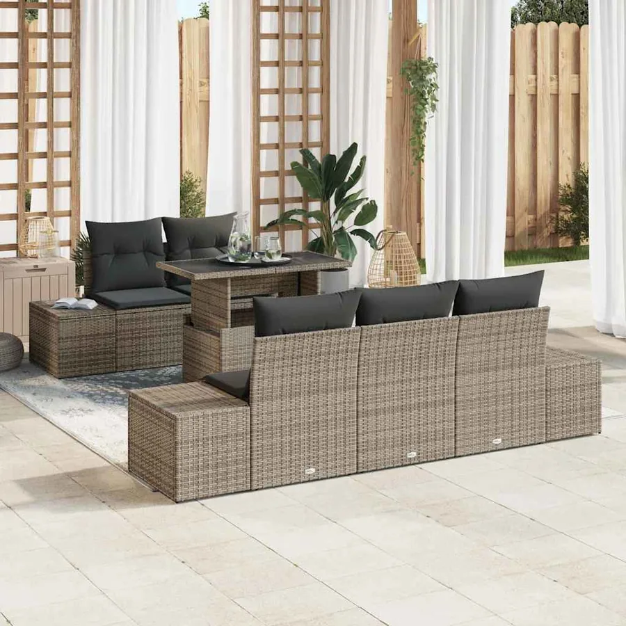 Ensemble de Canapés avec coussin 6 pcs Gris polyrotin