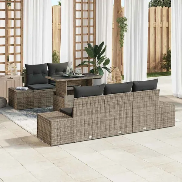 Ensemble de Canapés avec coussin 6 pcs Gris polyrotin