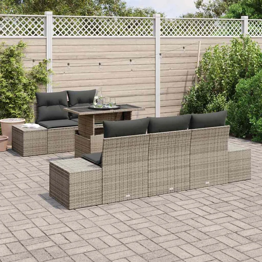 Ensemble de Canapés avec coussin 6 pcs Gris polyrotin - 3