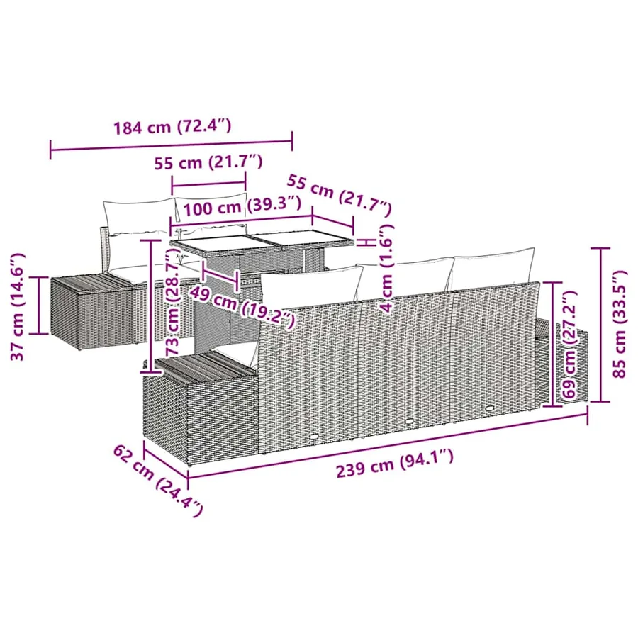 Ensemble de Canapés avec coussin 6 pcs Gris polyrotin - 8