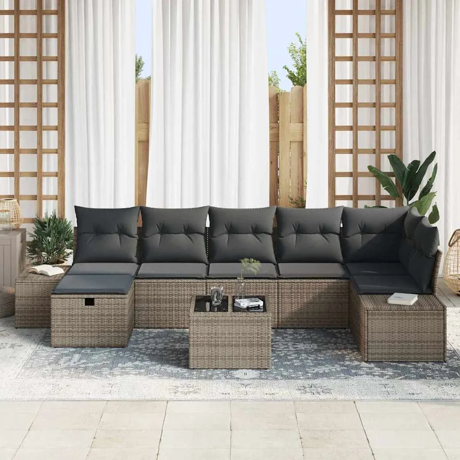 Ensemble de canapé de jardin avec coussin 8 pcs Gris polyrotin - 3
