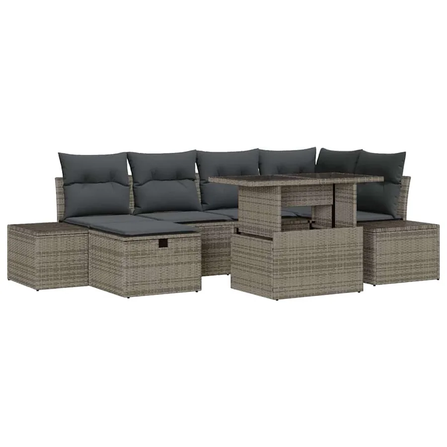 Ensemble de canapé de jardin avec coussin 7 pcs Gris Poly rotin - 2