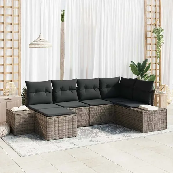 Ensemble de canapé de jardin avec coussin 6 pcs Gris polyrotin