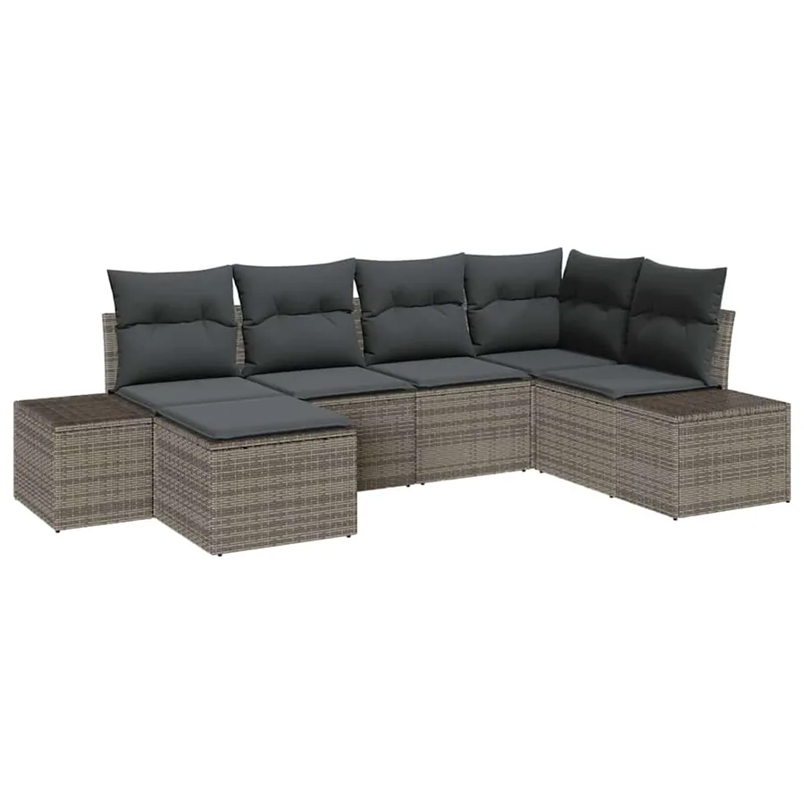 Ensemble de canapé de jardin avec coussin 6 pcs Gris polyrotin - 2