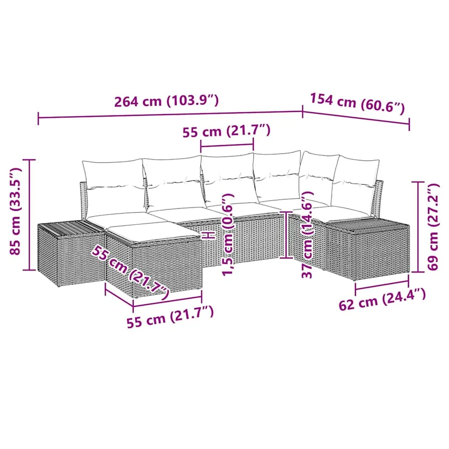 Ensemble de canapé de jardin avec coussin 6 pcs Gris polyrotin - 9