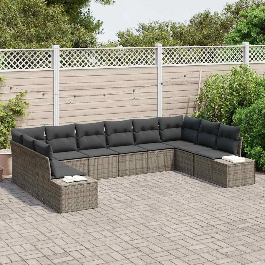 Ensemble de canapé de jardin avec coussin 10 pcs Gris polyrotin - 3