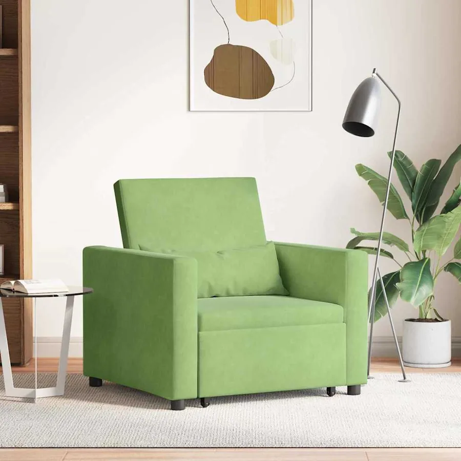 Canapé-lit escamotable simple avec des roues Vert clair Velours