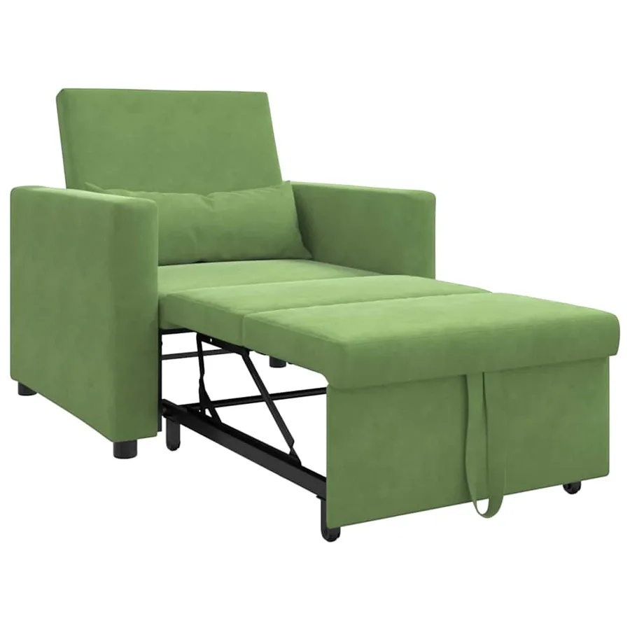 Canapé-lit escamotable simple avec des roues Vert clair Velours - 4