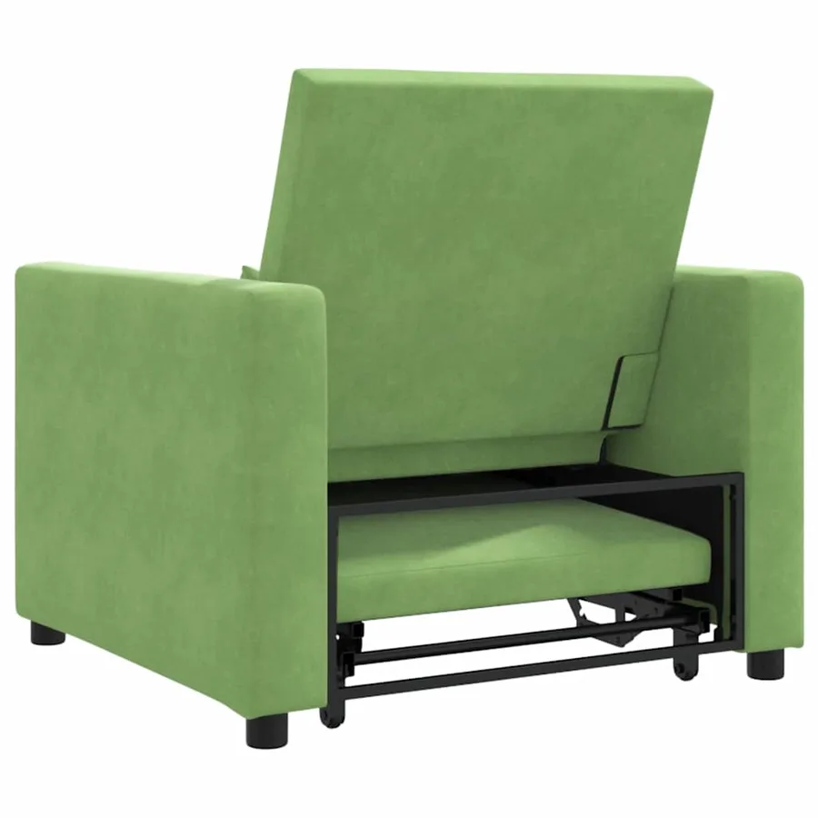 Canapé-lit escamotable simple avec des roues Vert clair Velours - 7
