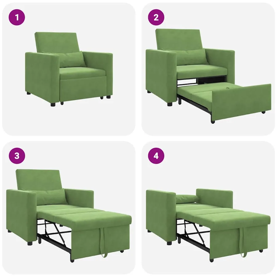 Canapé-lit escamotable simple avec des roues Vert clair Velours - 9