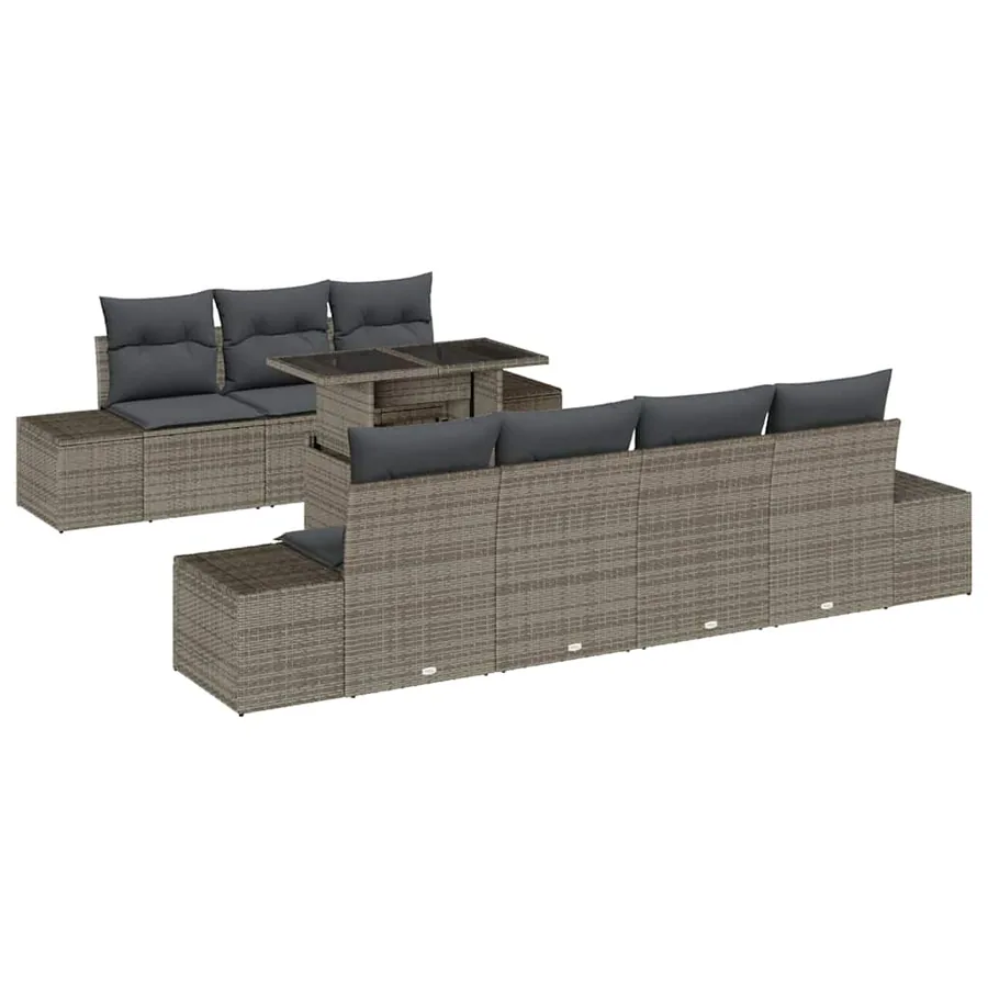 Ensemble de Canapés avec coussin 8 pcs Gris polyrotin - 2