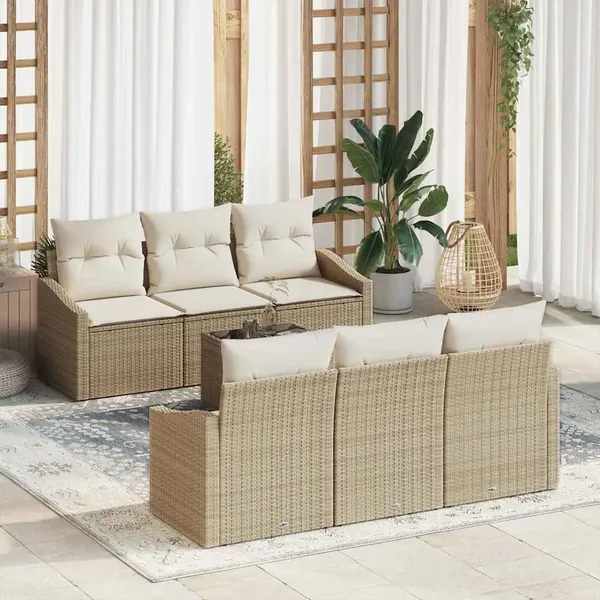 Ensemble de Canapés avec coussin 7 pcs Beige et crème polyrotin