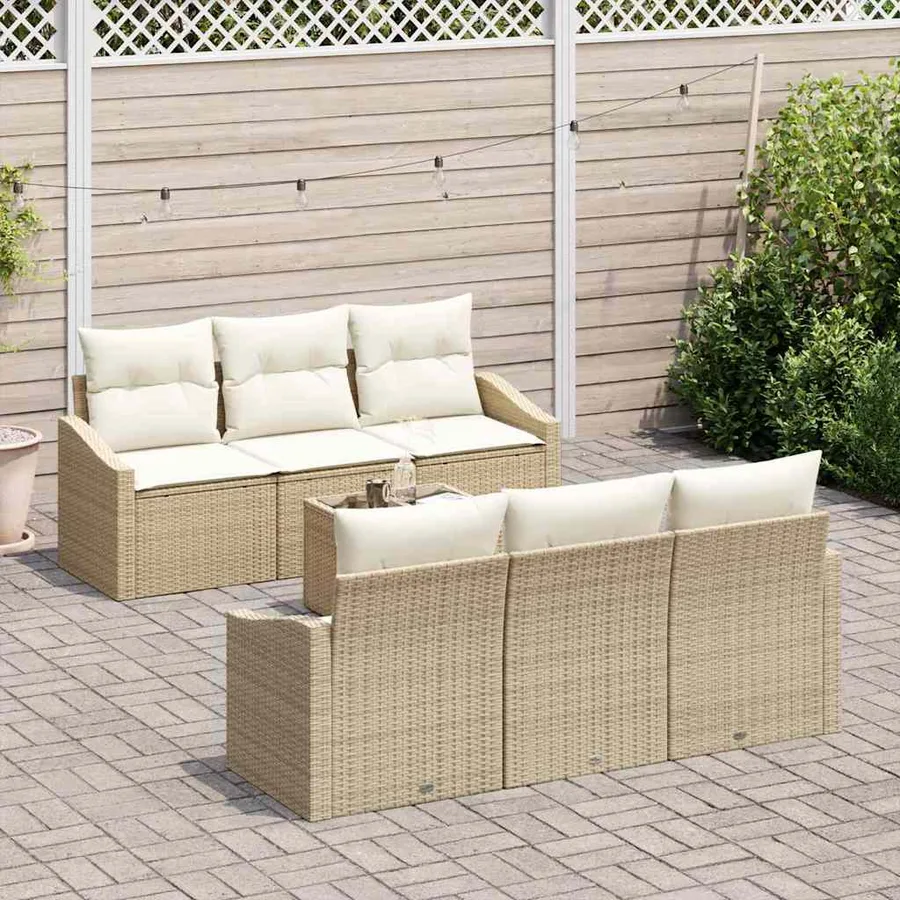 Ensemble de Canapés avec coussin 7 pcs Beige et crème polyrotin - 3