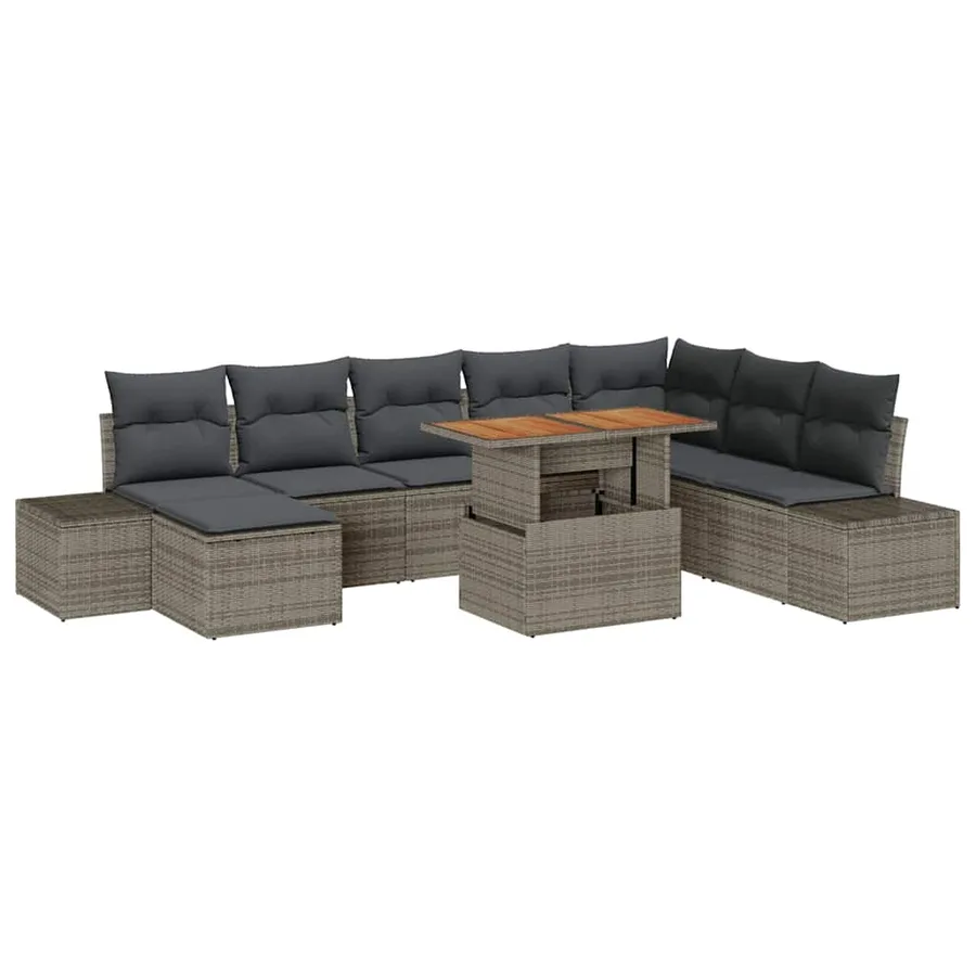 Ensemble de canapé de jardin 9 pcs Gris et marron - 2
