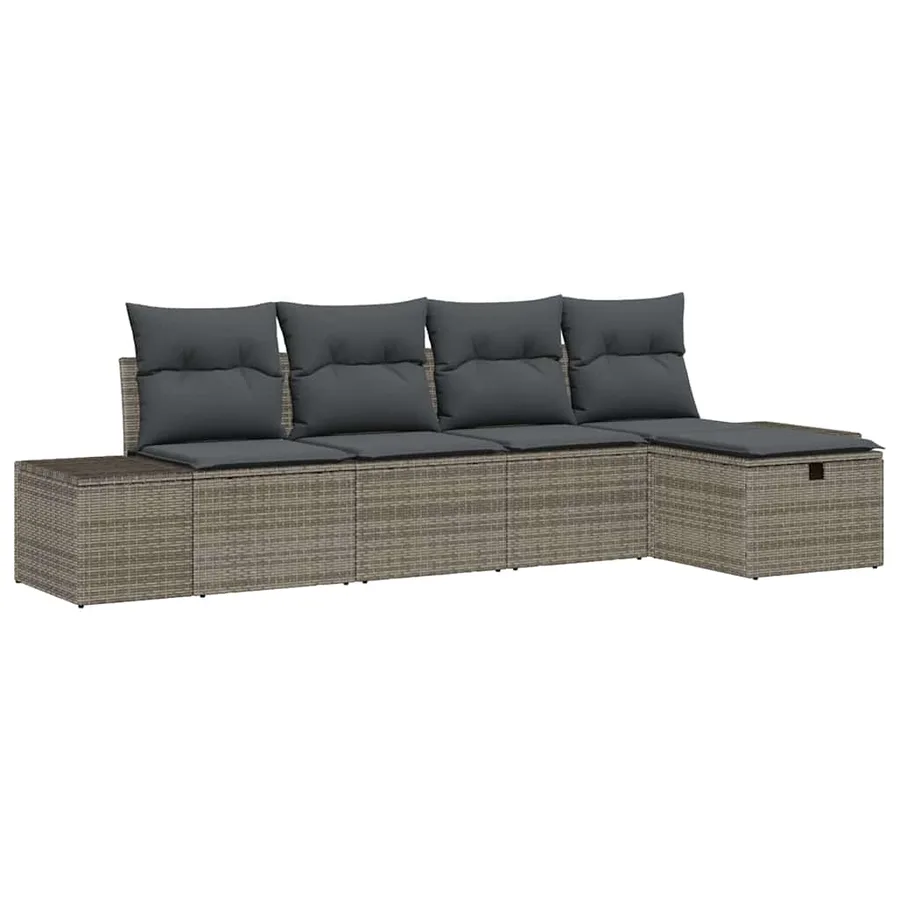 Ensemble de canapé de jardin avec coussin 5 pcs Gris polyrotin - 2