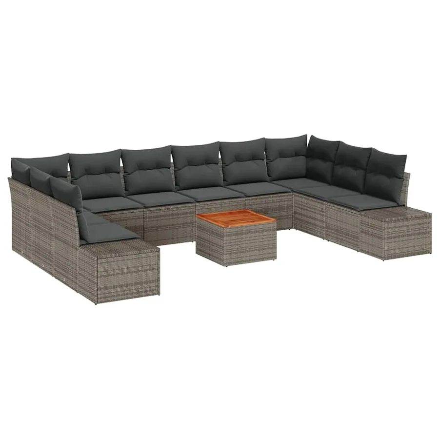 Ensemble de canapé de jardin avec coussin 11 pcs Gris polyrotin - 2