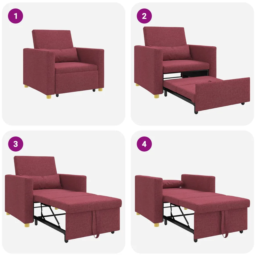 Canapé-lit escamotable simple Bordeaux 90 x 165 x 87 cm tissu - 9