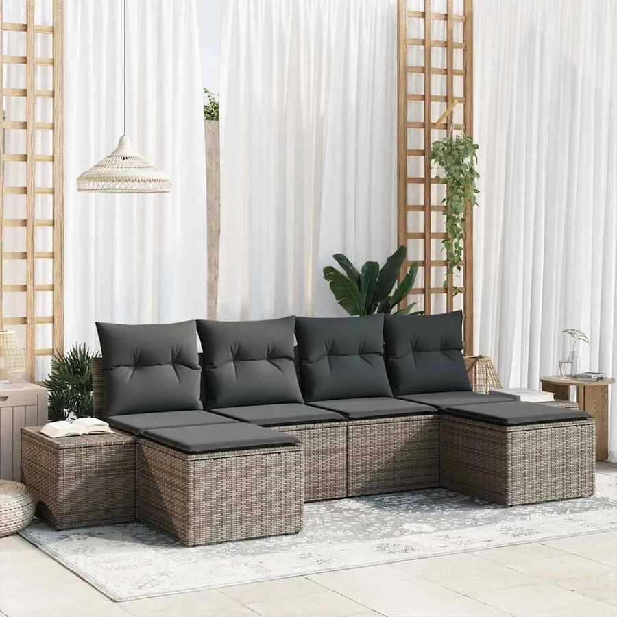 Ensemble de canapé de jardin avec coussin 6 pcs Gris polyrotin
