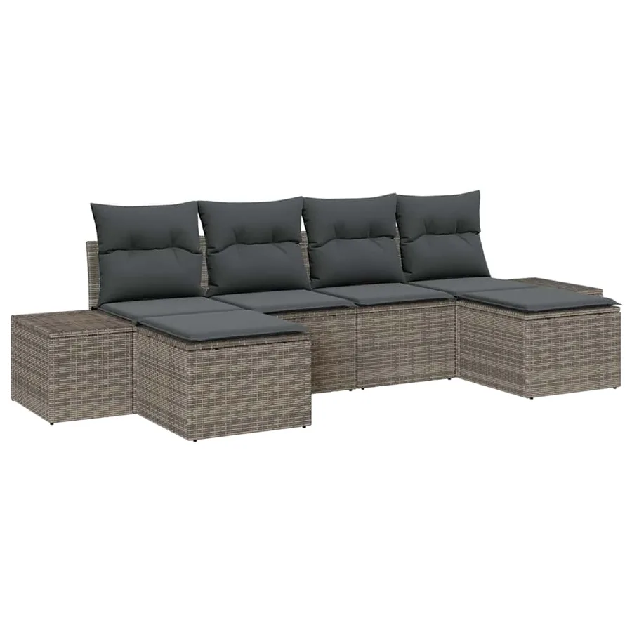 Ensemble de canapé de jardin avec coussin 6 pcs Gris polyrotin - 2