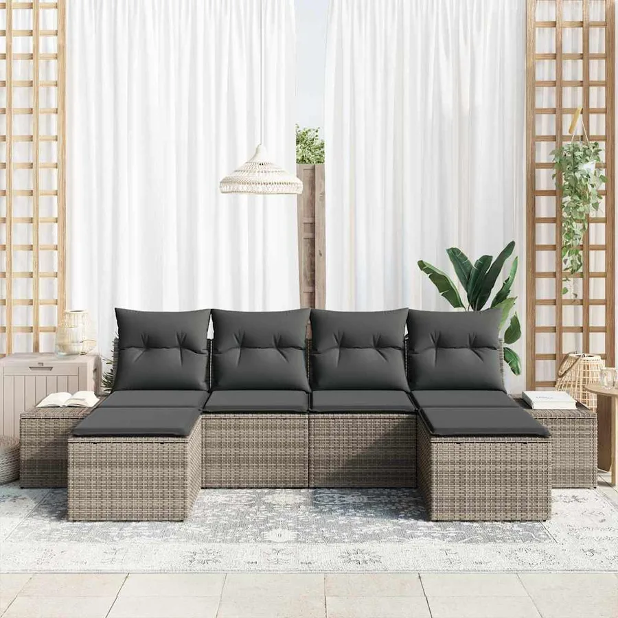 Ensemble de canapé de jardin avec coussin 6 pcs Gris polyrotin - 3