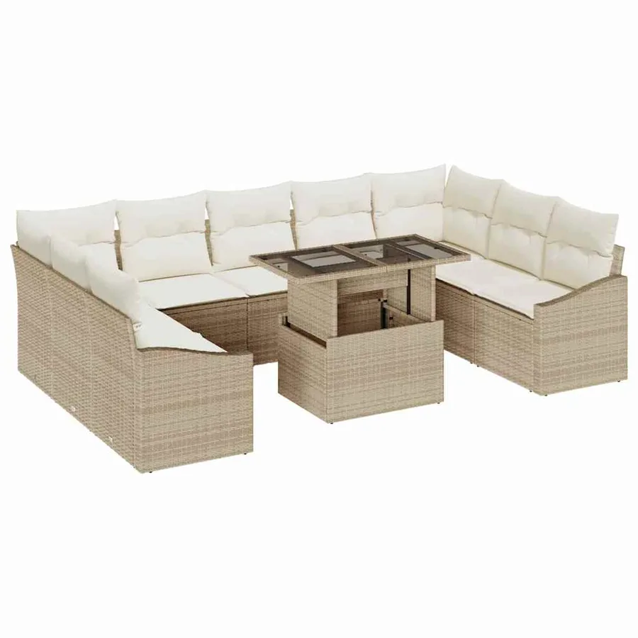 Ensemble de canapé de jardin avec coussin 10 pcs Beige et crème - 2