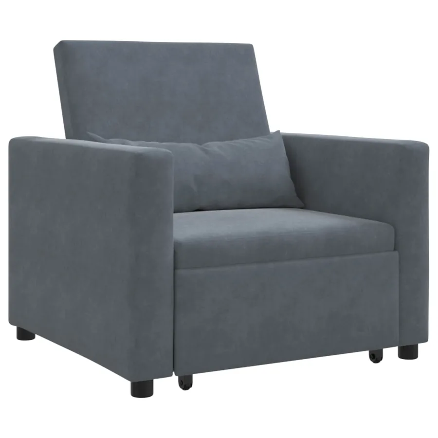 Canapé-lit escamotable simple avec des roues Gris foncé Velours
