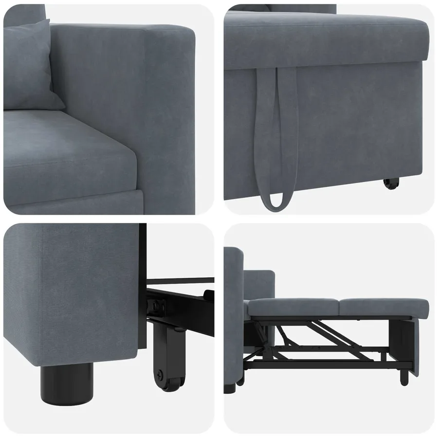 Canapé-lit escamotable simple avec des roues Gris foncé Velours - 6