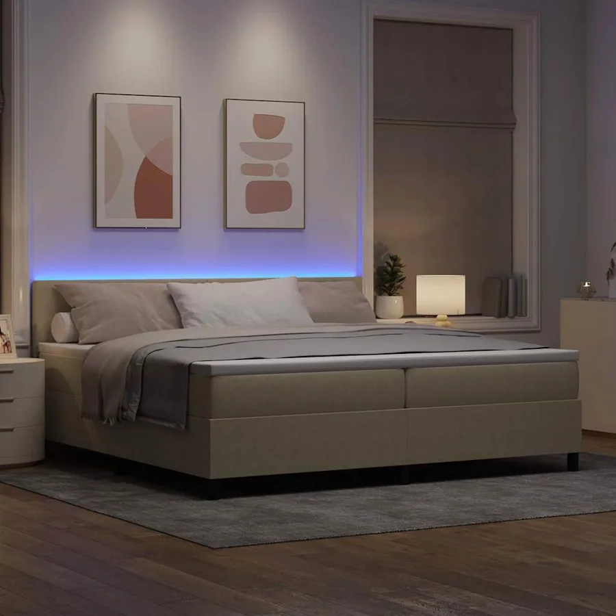 Lit à ressort LED Gris clair et blanc 200 x 200 cm - 5