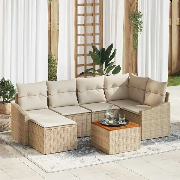 Ensemble de canapé de jardin 7 pcs Beige et crème polyrotin