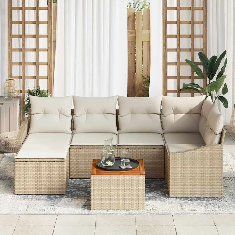 Ensemble de canapé de jardin 7 pcs Beige et crème polyrotin - 3