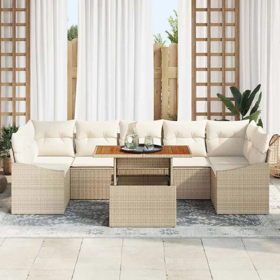 Ensemble de canapé de jardin avec coussin 8 pcs Beige et crème - 3