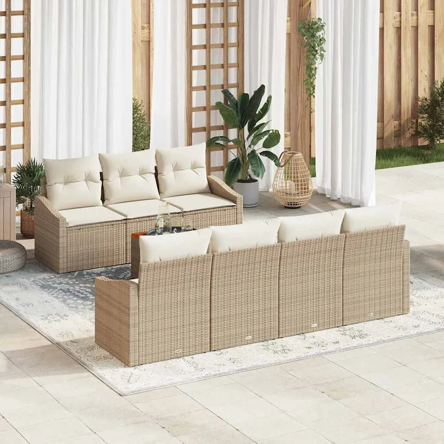 Ensemble de canapé de jardin 8 pcs Beige et crème polyrotin