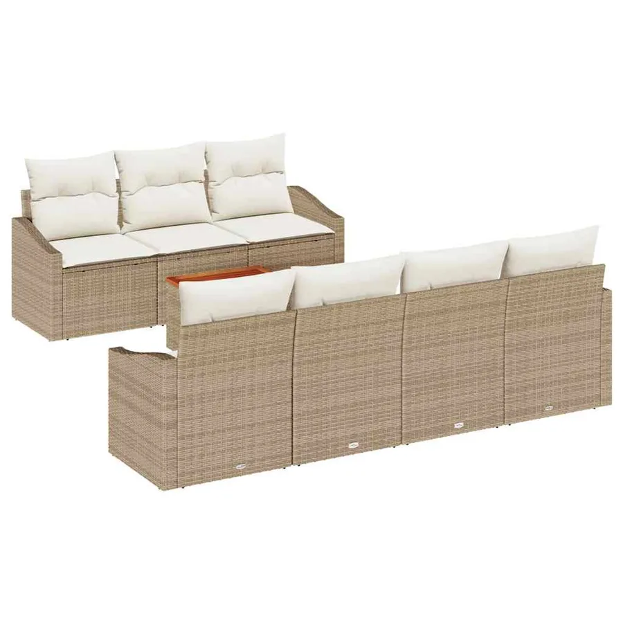 Ensemble de canapé de jardin 8 pcs Beige et crème polyrotin - 2