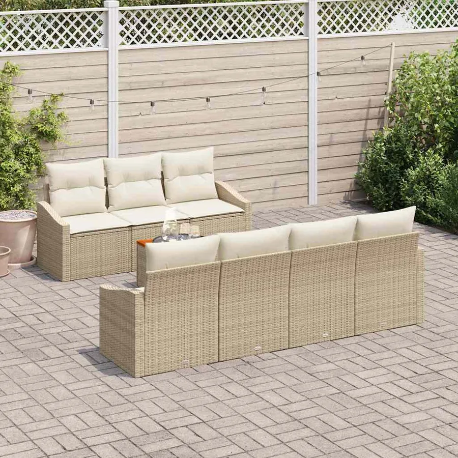 Ensemble de canapé de jardin 8 pcs Beige et crème polyrotin - 3