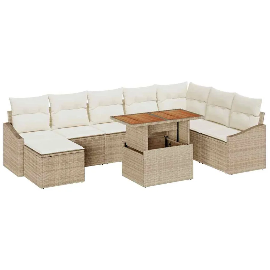 Ensemble de canapé de jardin 9 pcs Beige Poly rotin - 2