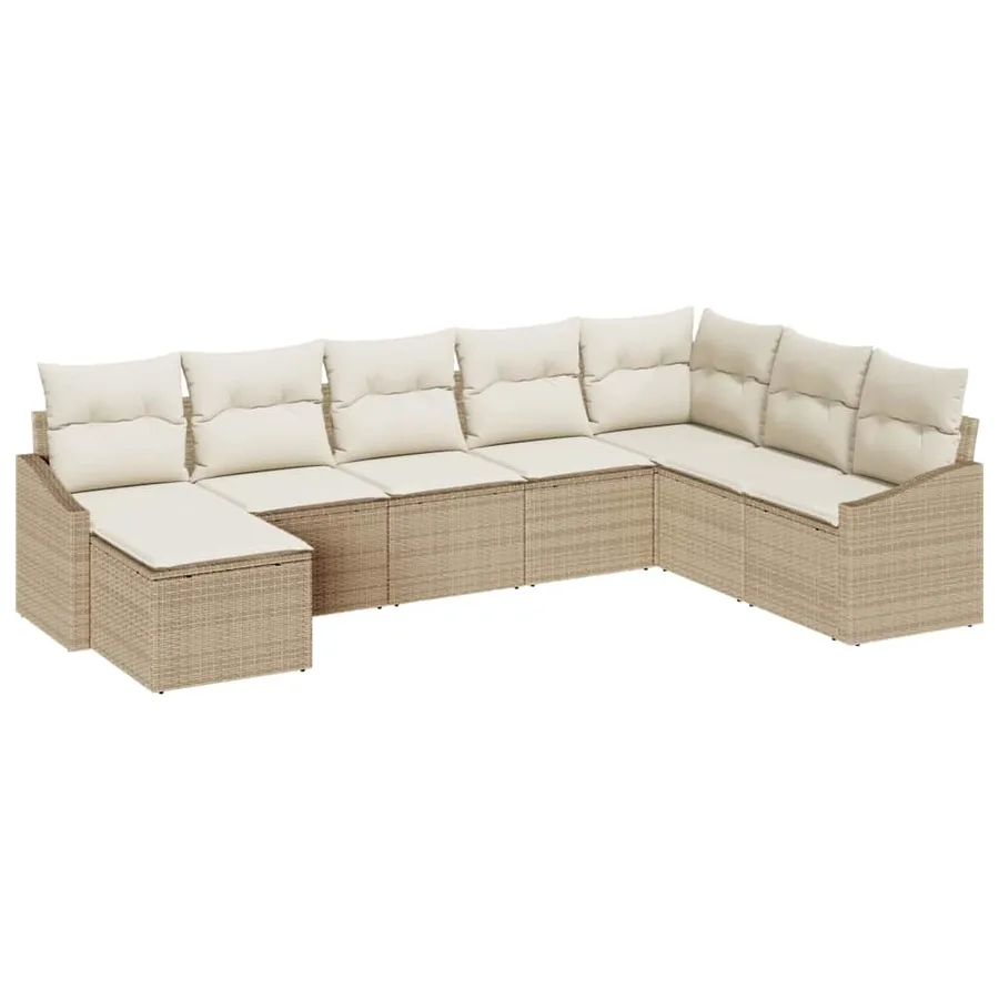 Ensemble de canapé de jardin 8 pcs Beige et crème polyrotin - 2