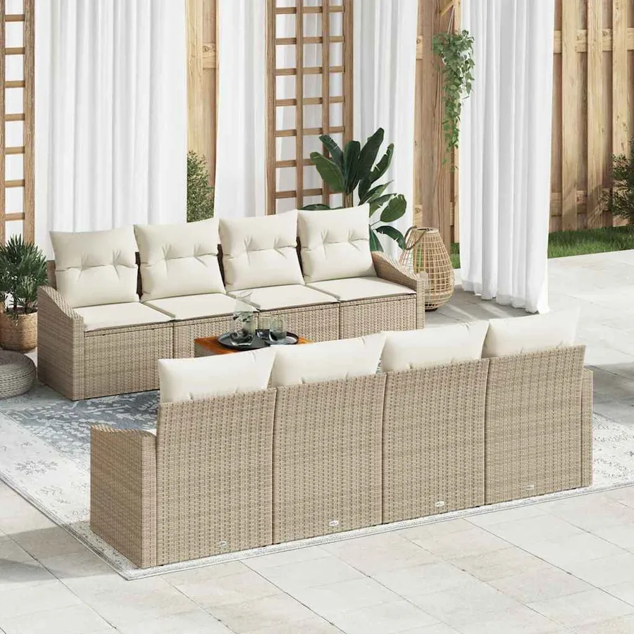 Ensemble de canapé de jardin 9 pcs Beige et crème polyrotin