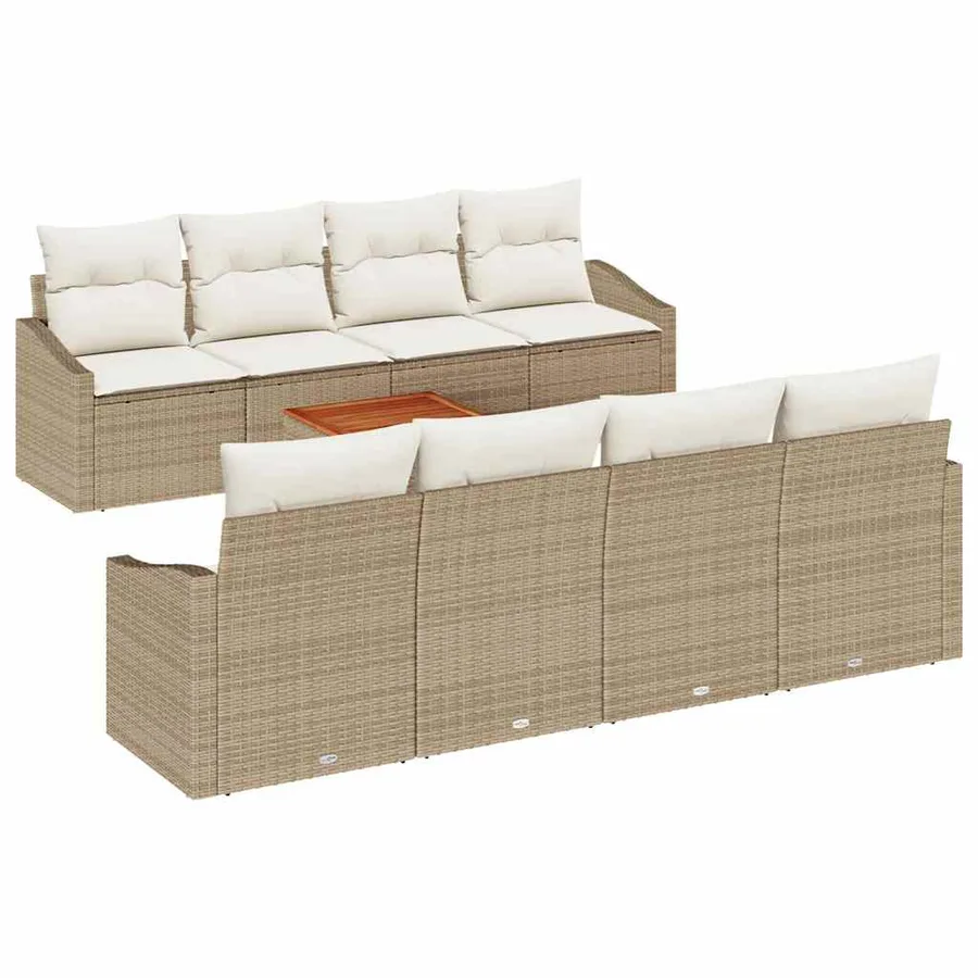 Ensemble de canapé de jardin 9 pcs Beige et crème polyrotin - 2
